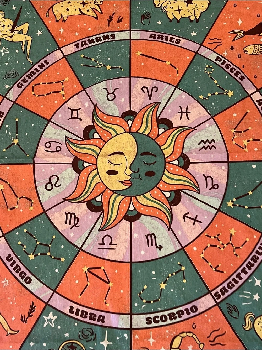 Zodiac sun moon colorful tapestry 60